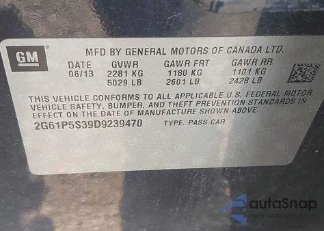 2013 Cadillac Xts Luxury z USA, uszkodzony, nr VIN 2G61P5S39D9239470